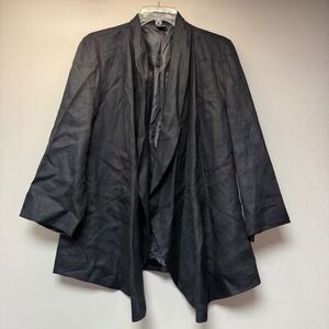 Ava & Grace Jacket Womens 14 Black Excellent 100% Linen Draped Open Front Blazer
